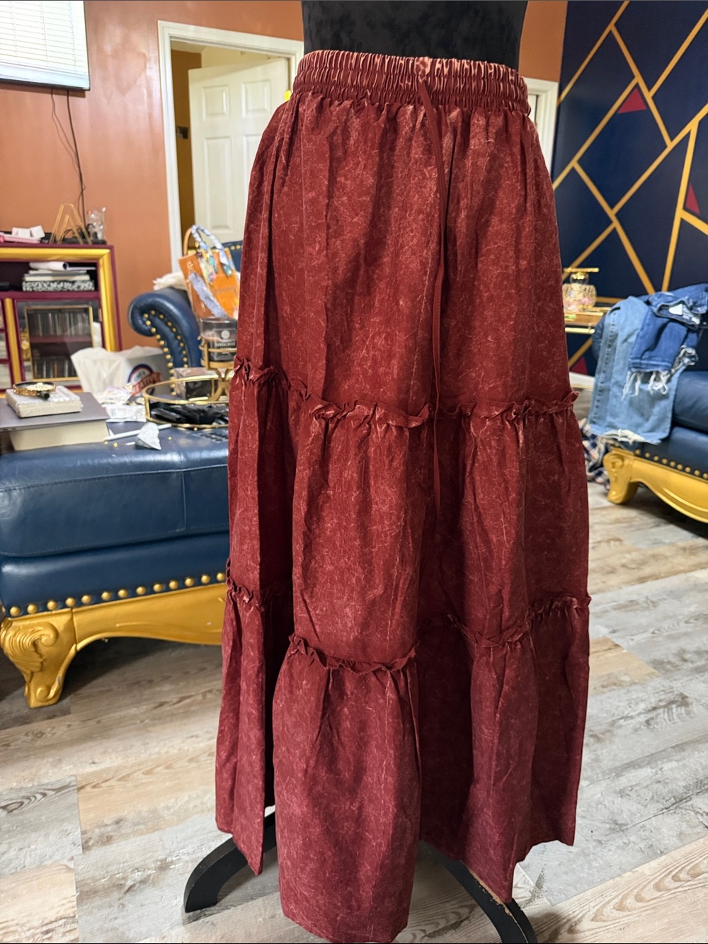 Zenana Outfitters Tiered Maxi Skirt in Rich Burgundy